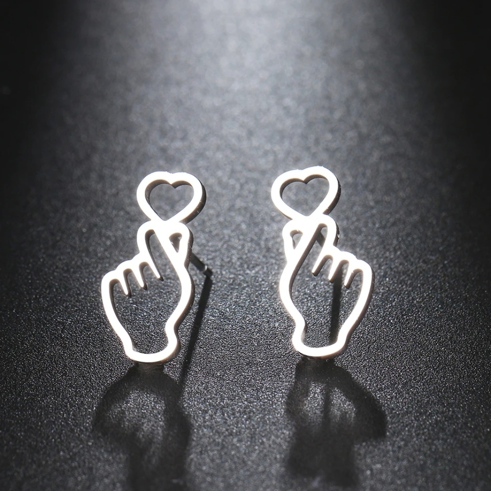 Pretty Hand Heart Stud Earrings - Picture 2 of 5